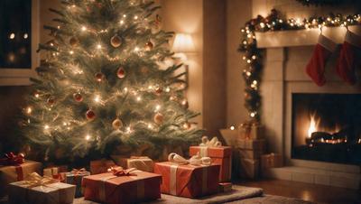 The primary subject of the image is a beautifully decorated Christmas tree. The tree is adorned with ornaments and lights, creating a festive atmosphere. The setting is a living room, with a couch visible in the background. The visual style of the image is a photo, capturing the details of the tree and its surroundings. The colors and mood of the image are warm and inviting, with the tree being the main focus and source of joy.